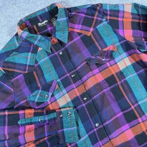 Wrangler Shirt Mens XL Multicolor Plaid Flannel Western Pearl Snap Retro Casual